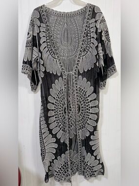 Cupshe Swimsuit Coverup OS Black & White Flowy Festival Boho Breezy Witchy